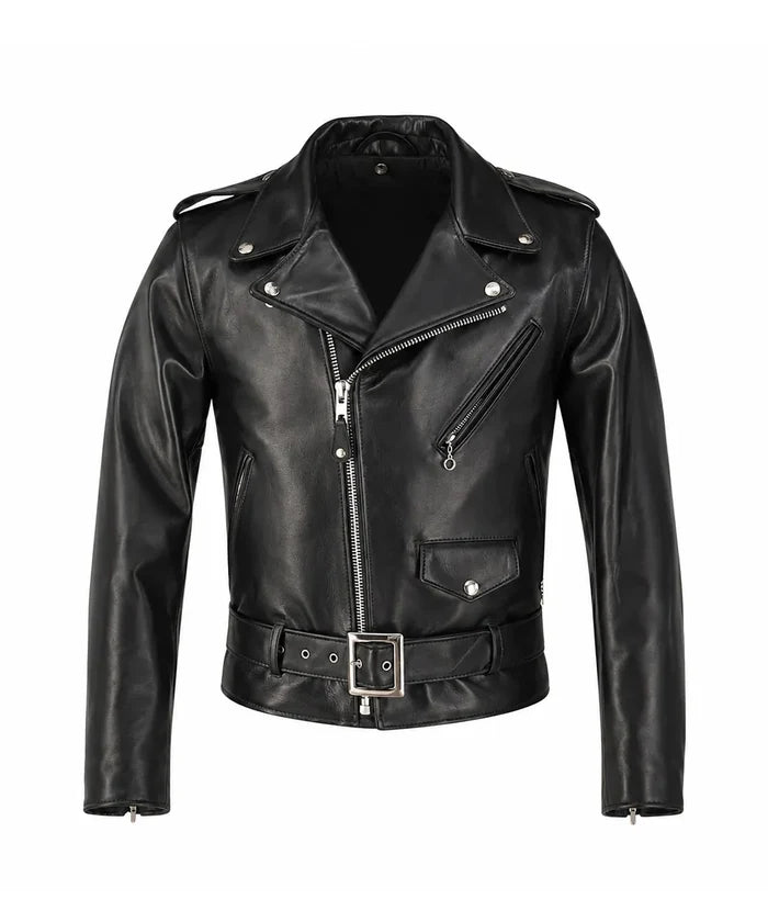 Men's Slim-Fit Bovine Leather Biker Jacket