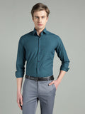 Men's Teal Blue Check Slim Fit Formal Shirt