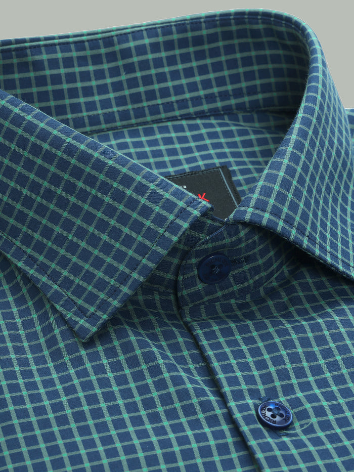 Men's Teal Blue Check Slim Fit Formal Shirt