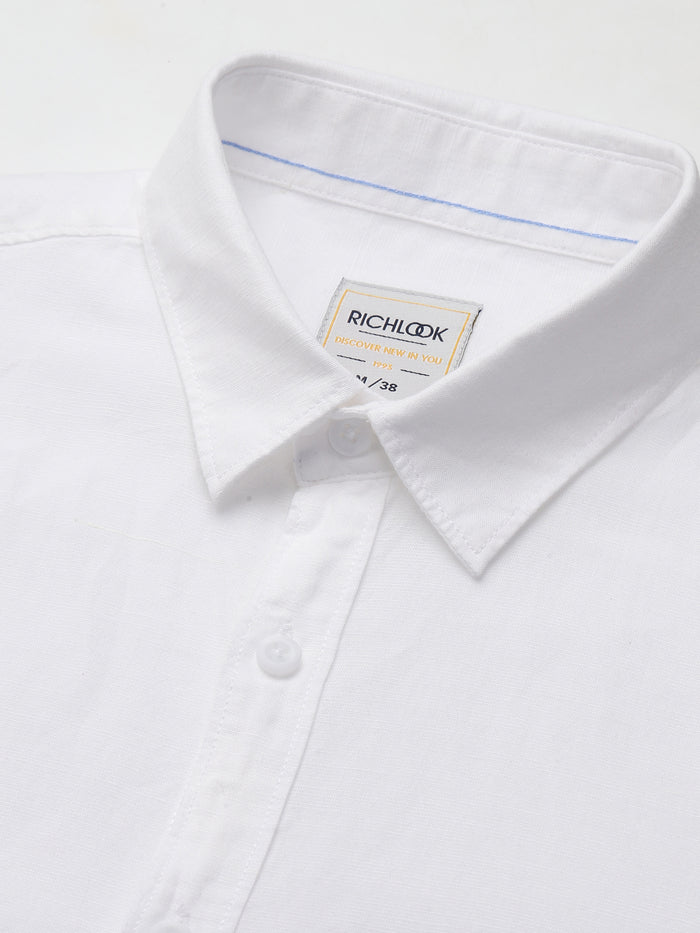 Richlook Men's White Regular Fit Cotton Linen Shirt