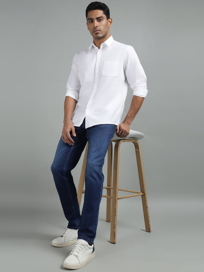 White Cotton Linen Shirt for Men Front View