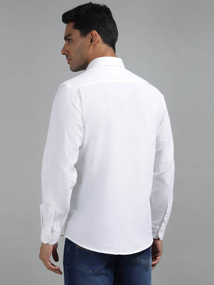 Richlook Men's White Regular Fit Cotton Linen Shirt