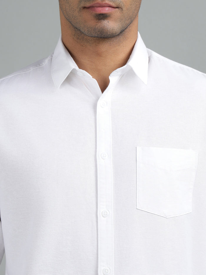 Richlook Men's White Regular Fit Cotton Linen Shirt