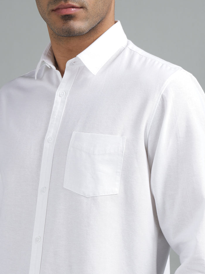 Breathable White Cotton Linen Casual Shirt for Men