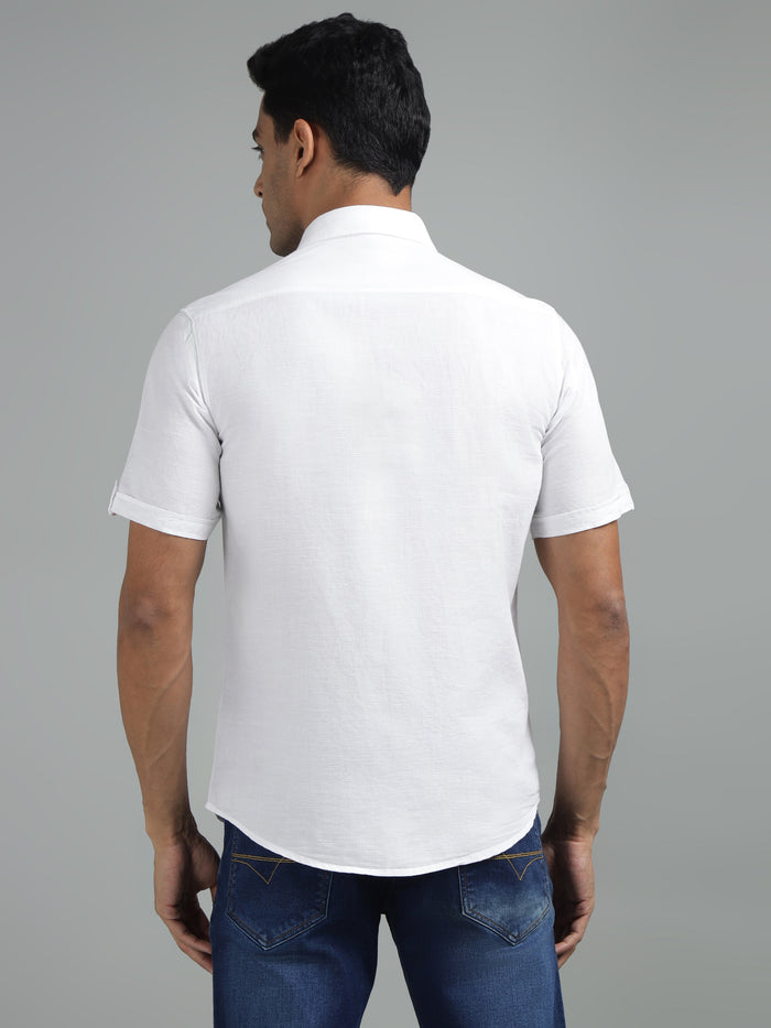 Men's White Cotton Linen Shirt Half Sleeve