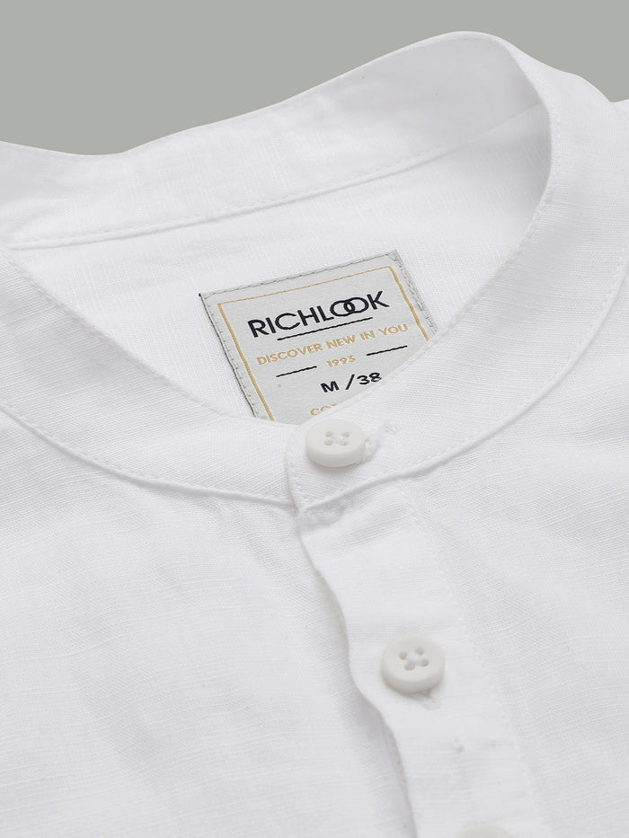 White Mandarin Collar Kurta Shirt for Men Front View