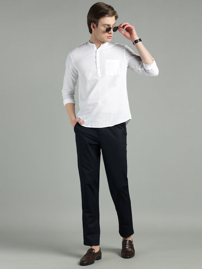 Men's White Indo Western Mandarin Collar Shirt