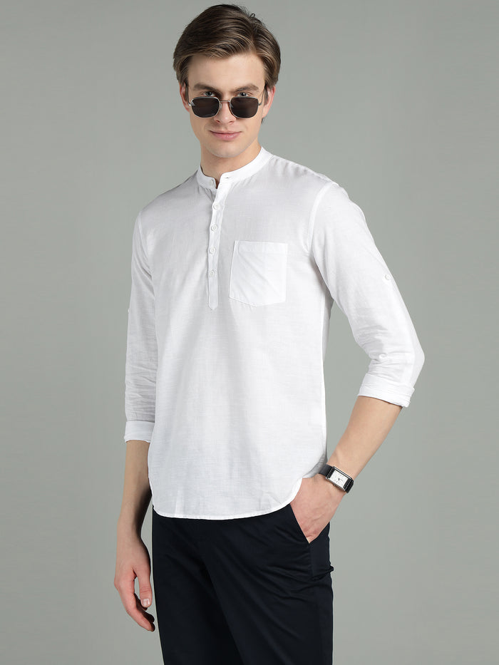 Premium White Linen Cotton Kurta Shirt for Men