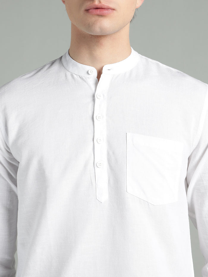 Premium White Linen Cotton Kurta Shirt for Men