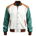 Men’s White Sea Green Genuine Varsity Leather Jacket Leather Outlet