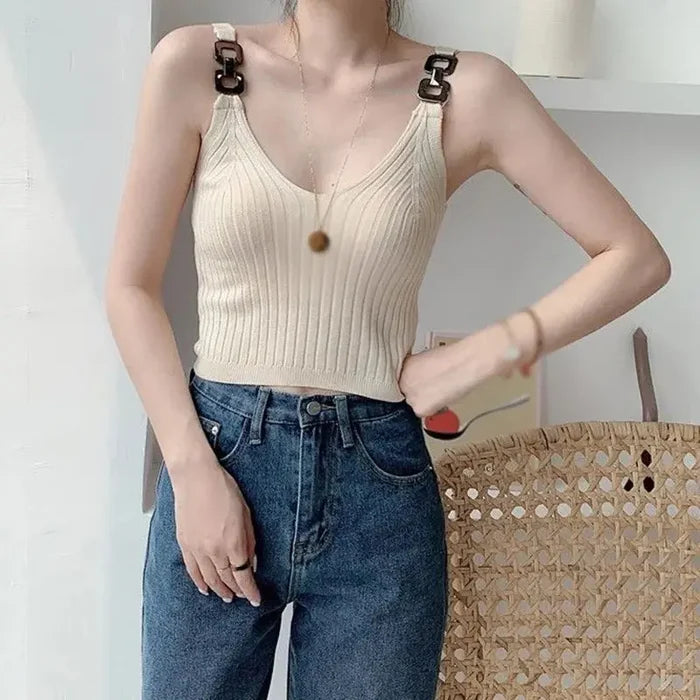 Metal Strap Knitted Tank Top fashionnsio
