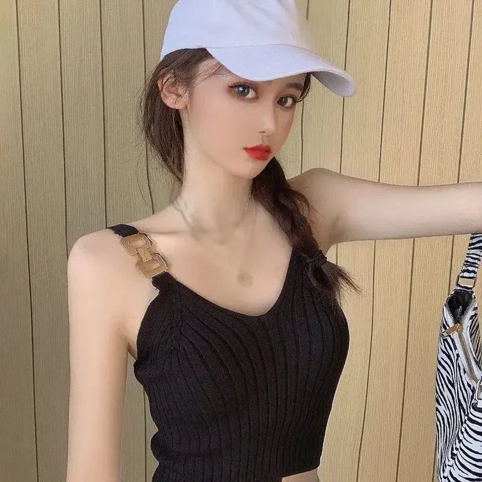 Metal Strap Knitted Tank Top fashionnsio