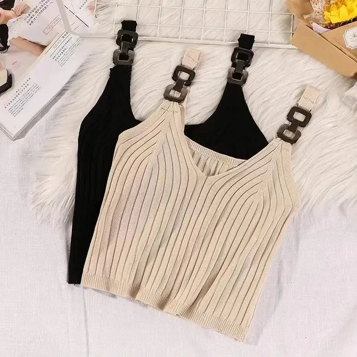 Metal Strap Knitted Tank Top fashionnsio
