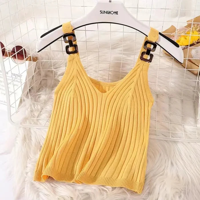 Metal Strap Knitted Tank Top fashionnsio