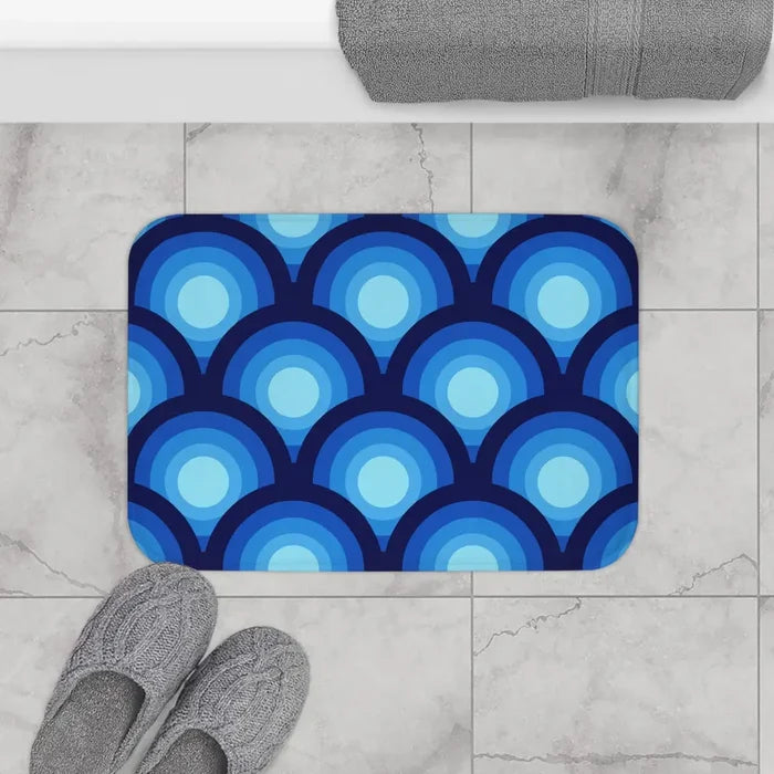 Mid Century Blue Peacock Design Bathroom Mat Retro 70s Decor - retro bathroom