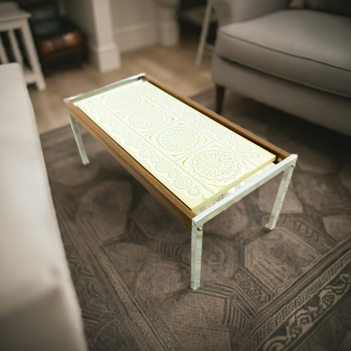 MIDCENTURY 1960s chromed faux-wood SIDE Coffee TABLE or Plant Stand