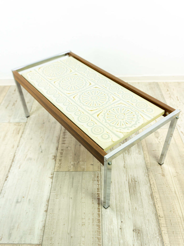 MIDCENTURY 1960s chromed faux-wood SIDE Coffee TABLE or Plant Stand