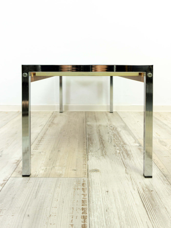 MIDCENTURY 1960s chromed faux-wood SIDE Coffee TABLE or Plant Stand