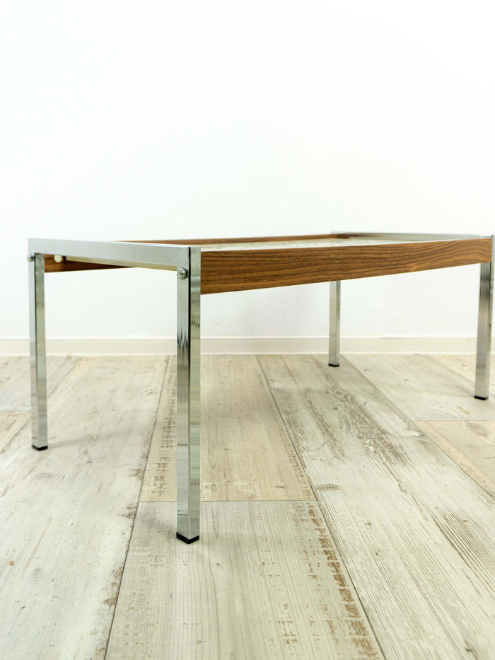 MIDCENTURY 1960s chromed faux-wood SIDE Coffee TABLE or Plant Stand