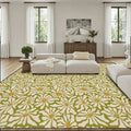 Midcentury 70s Retro Daisies Rug 12x9 ft – Large Floral Non-Slip Room Carpet - 144’’x108’’ - retro rug