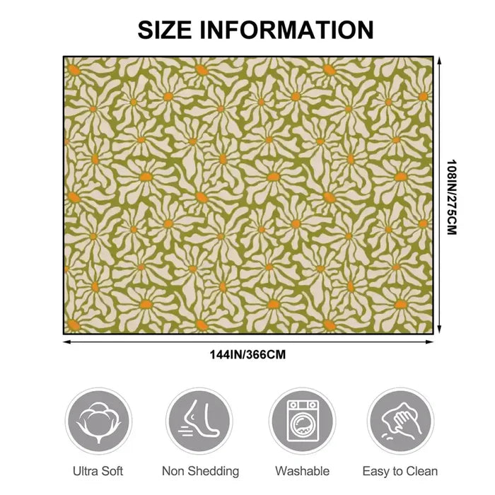 Midcentury 70s Retro Daisies Rug 12x9 ft – Large Floral Non-Slip Room Carpet - retro rug