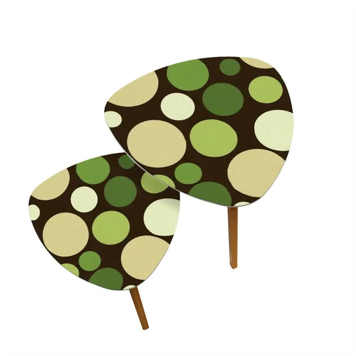 Midcentury 70s Triangle Nesting Coffee Table Set - Green Polka Dot Accent - One Size - retro nesting tables