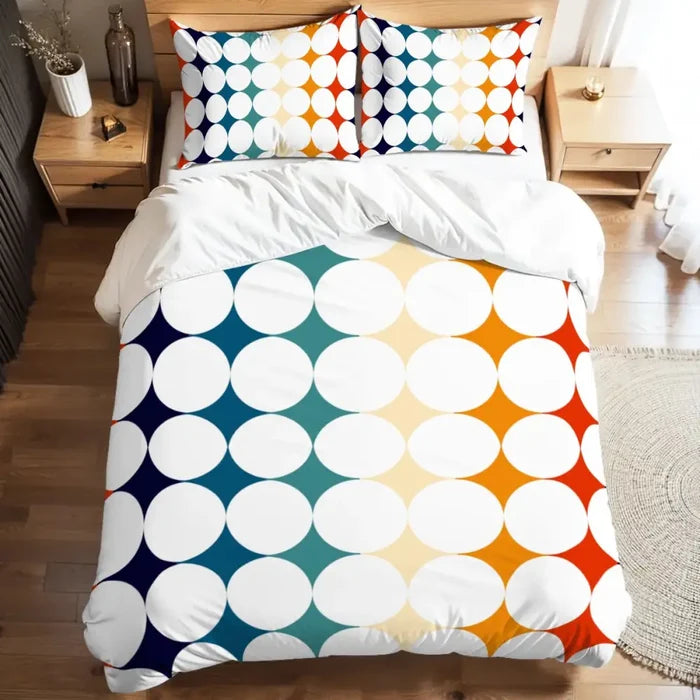 Midcentury Bubble Design Duvet Cover Set: 70s Retro Full Size Microfiber - retro bedding