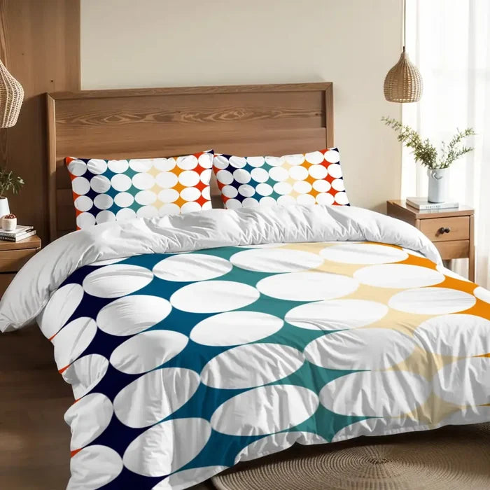 Midcentury Bubble Design Duvet Cover Set: 70s Retro Full Size Microfiber - retro bedding