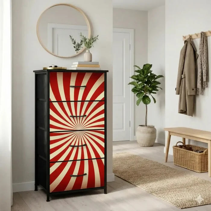 Midcentury Modern 4-Drawer Dresser – 60s Atomic Sunburst Storage Cabinet - One Size - retro dresser