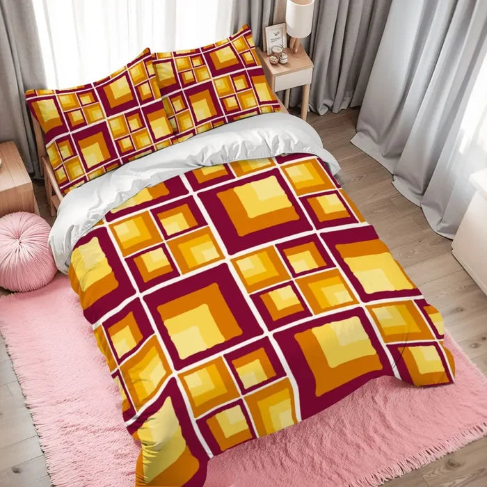 Midcentury Modern Duvet Cover Set: Yellow Brown Retro 70s Home - retro bedding
