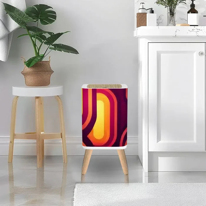 Midcentury Modern Nordic Trash Can with Lid: 70s Retro Vibrant Wastebasket - One Size - retro tash cans