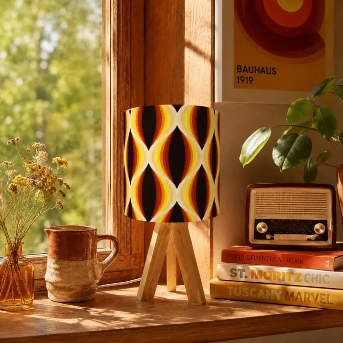 Midcentury Modern Table Lamp – Wood Tripod Base Linen Shade - retro table lamps