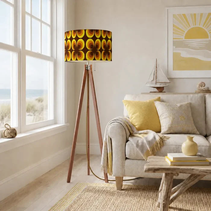 Midcentury Scandi Style Retro Tripod Floor Lamp - 70s Abstract Flowers Remote LED - retro floor lamps