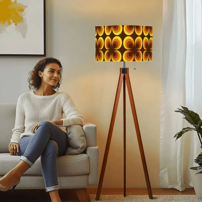 Midcentury Scandi Style Retro Tripod Floor Lamp - 70s Abstract Flowers Remote LED - retro floor lamps