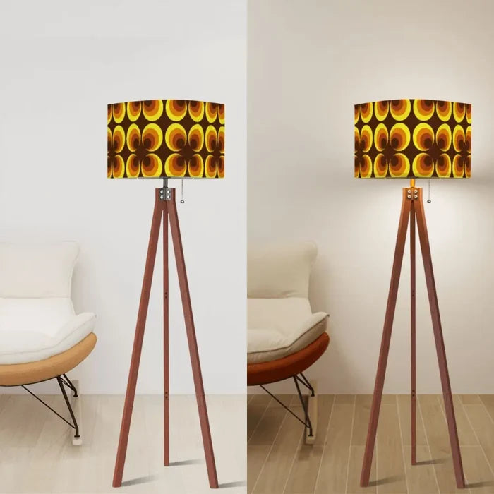 Midcentury Scandi Style Retro Tripod Floor Lamp - 70s Abstract Flowers Remote LED - retro floor lamps