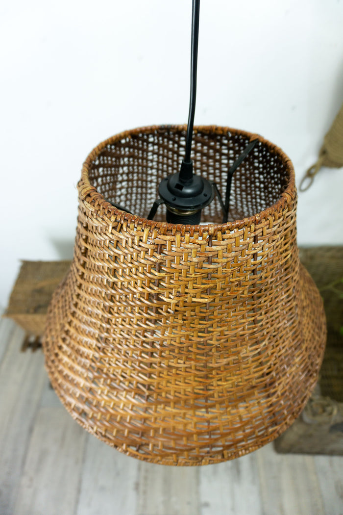 Midcentury WICKER PENDANT LAMP rustic farmhouse decor