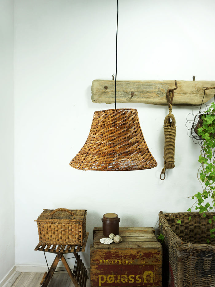 Midcentury WICKER PENDANT LAMP rustic farmhouse decor