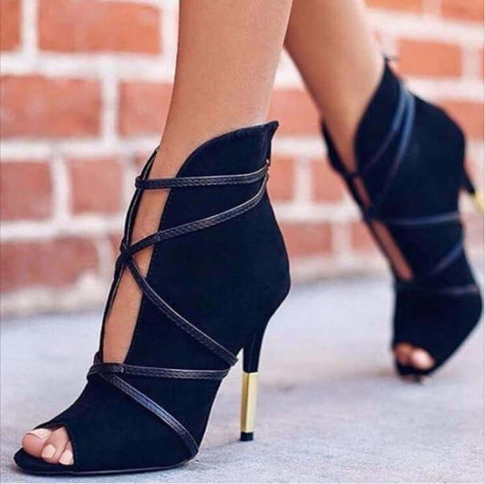 Midnight Grace Pointed Cross-Strap Stiletto Heels