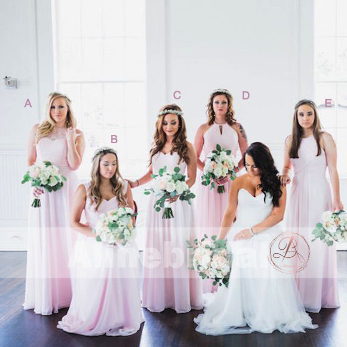 Mismatched Pink Chiffon Long A-line Simple Bridesmaid Dresses, AB1227
