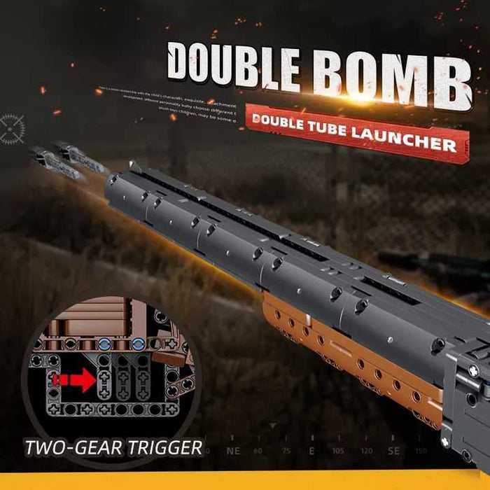 1015-piece Double Barrel Shotgun military toy building block set by Mould King, ideal for military enthusiasts and construction toy fans.