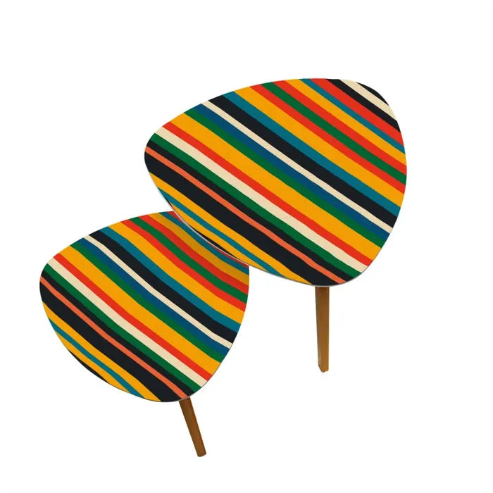 Multicolor Striped Triangle 60s Side Tables - Retro Tripod Nesting Table Set - retro nesting tables