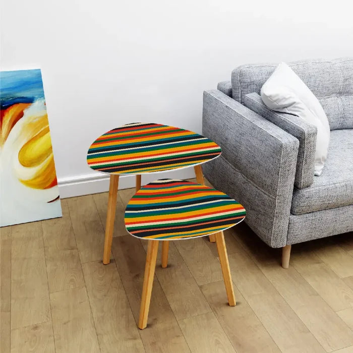 Multicolor Striped Triangle 60s Side Tables - Retro Tripod Nesting Table Set - retro nesting tables