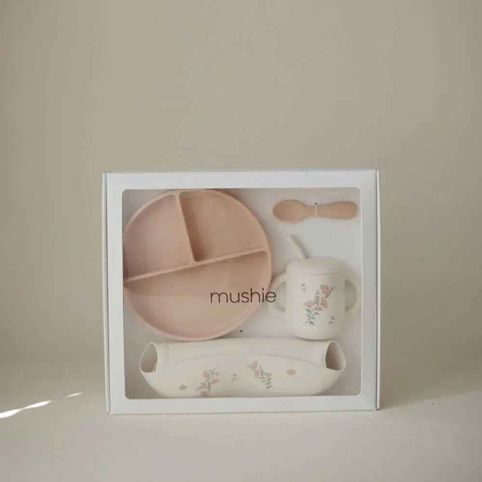 Mushie® Silikonski set za hranjenje Pink Flowers Mushie