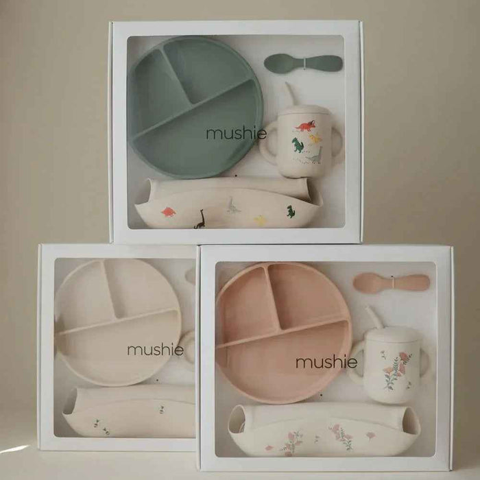 Mushie® Silikonski set za hranjenje Pink Flowers Mushie