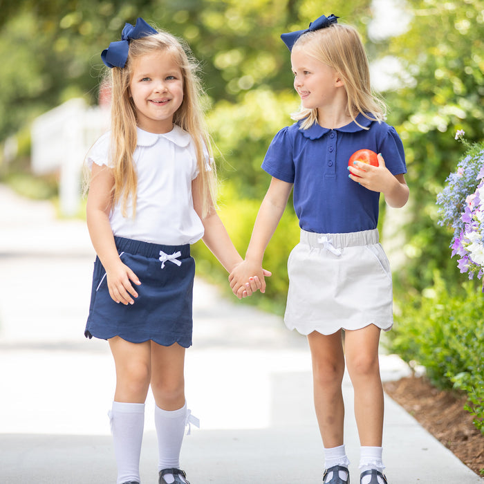 Navy Twill Scallop Skort - navy girls scallop skort bottoms matching pockets shrimp and grits kids clothing