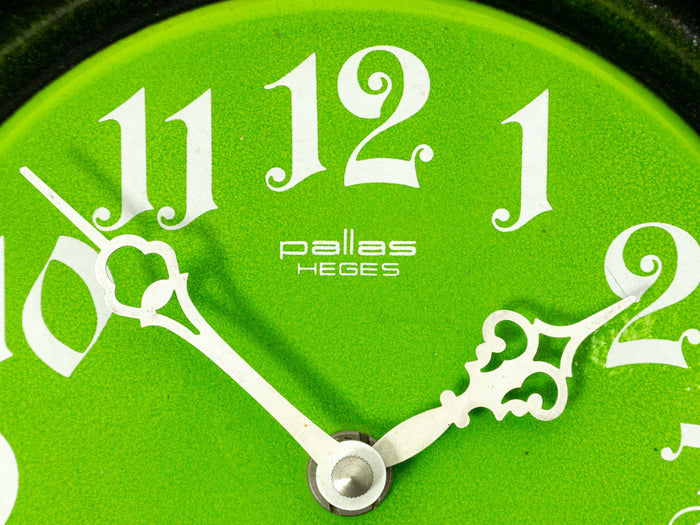 Neon green black 1970s German CERAMIC WALL CLOCK by Pallas