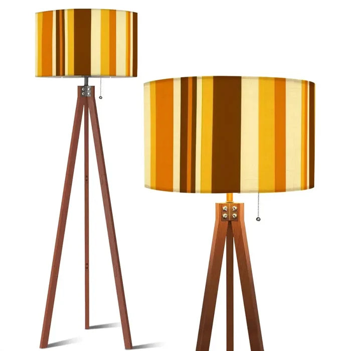 Nordic Retro Tripod Floor Lamp - 70s Brown Beige Yellow Stripes - US Plug - retro floor lamps