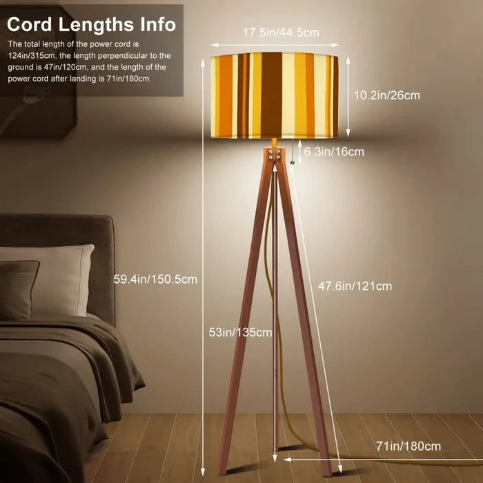 Nordic Retro Tripod Floor Lamp - 70s Brown Beige Yellow Stripes - retro floor lamps