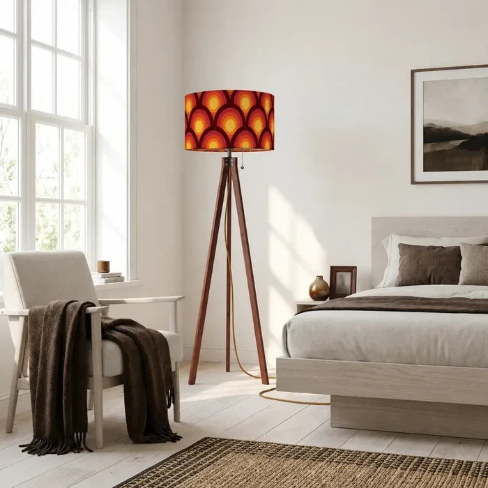 Nordic Retro Tripod Floor Lamp - 70s Peacock Eye Orange Red Yellow - retro floor lamps