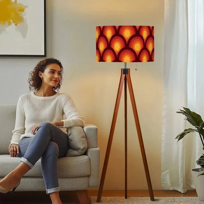 Nordic Retro Tripod Floor Lamp - 70s Peacock Eye Orange Red Yellow - retro floor lamps